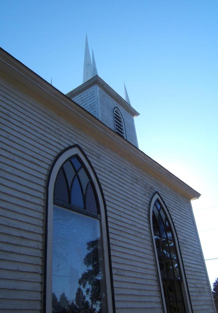windows in old church near Garnett Settlement