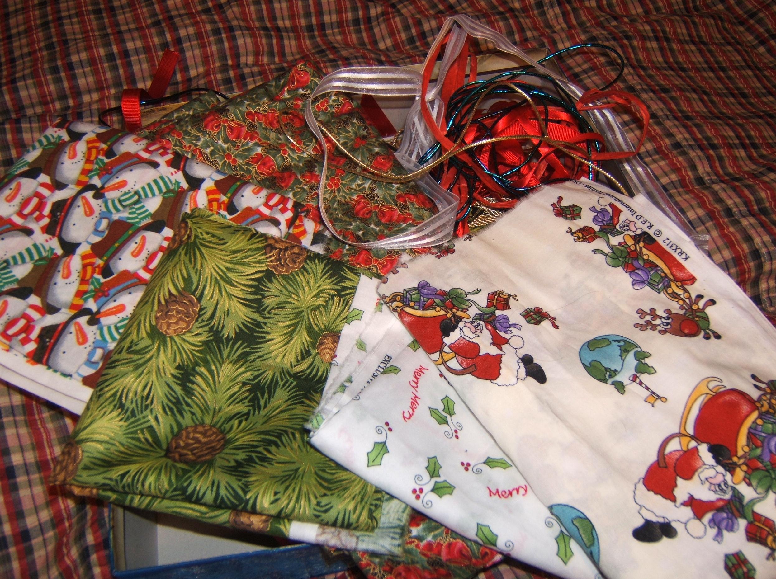 a variety of Christmas fabric 