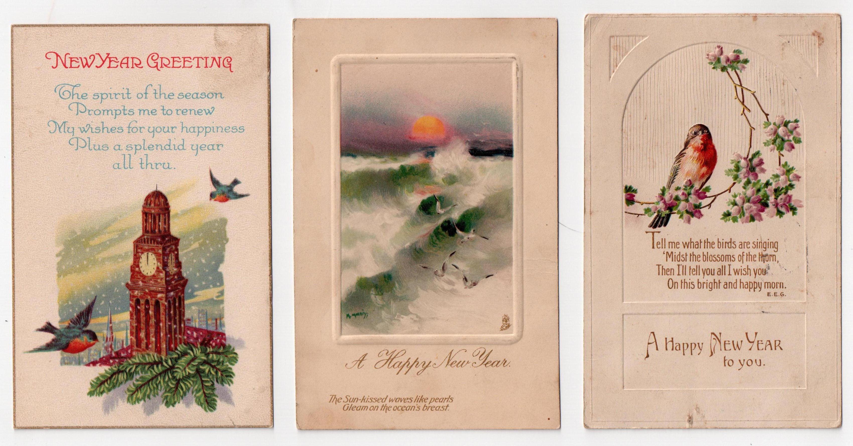 three New Years post cards