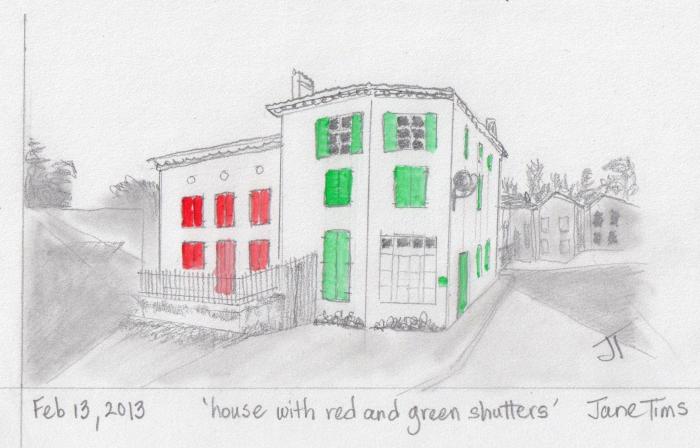 'house with red and green shutters'