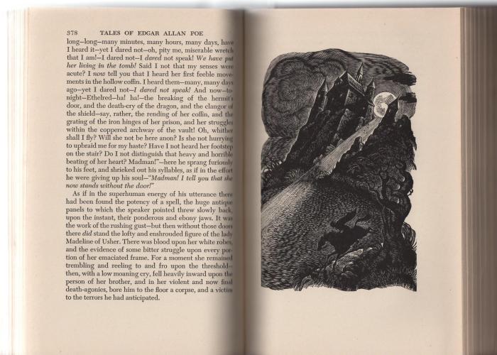 Illustration by Fritz Eichenberg of the Edgar Allan Poe story 'The Fall of the House of Usher' (Poe, 1944, Tales of Edgar Allan Poe, New York: Random House)