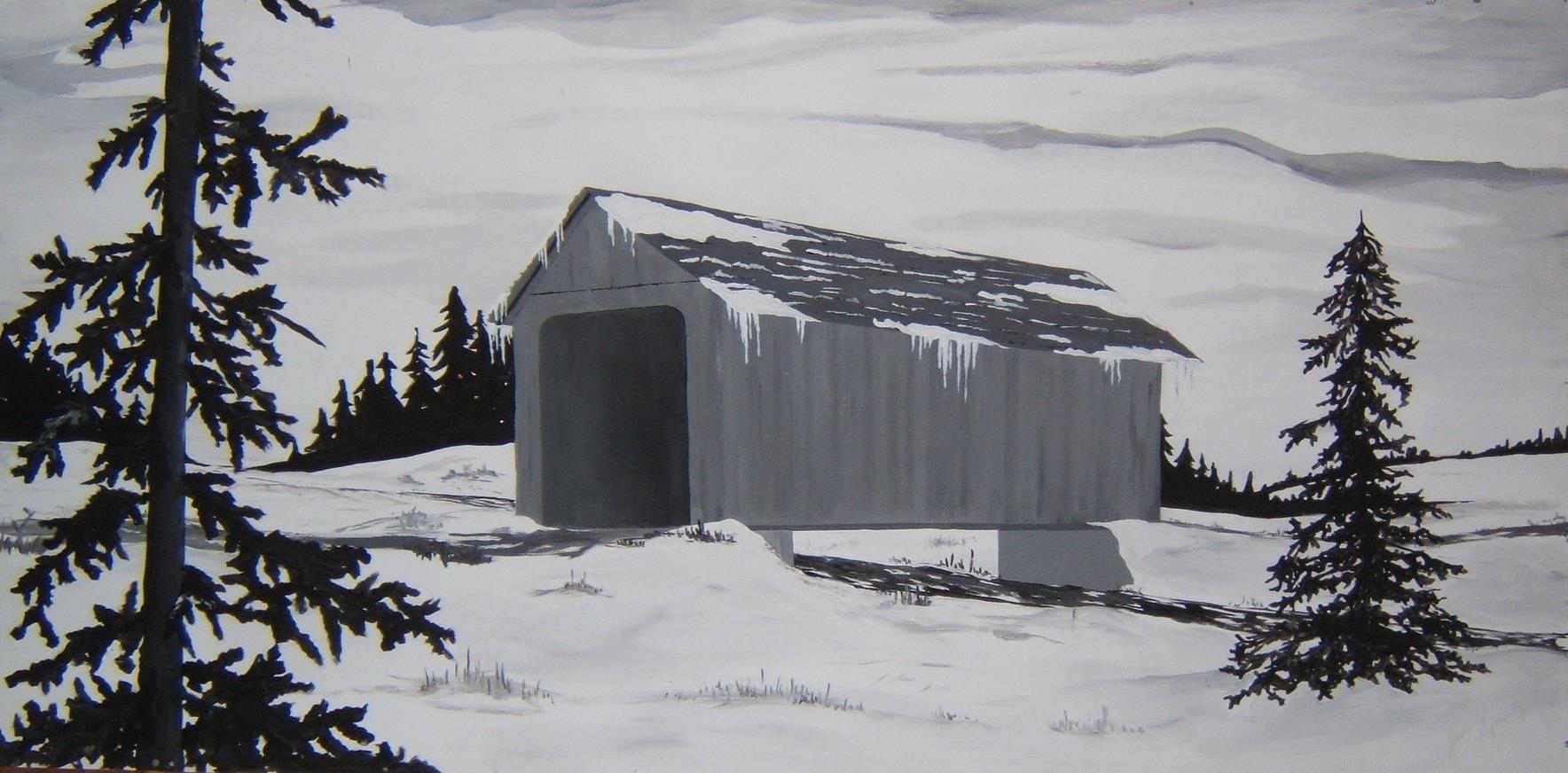 covered bridge mural Enfield painted about 1974